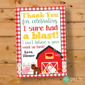 Farm birthday thank you card, Barnyard birthday thank you card, Farm Animal Birthday Party, Farm Party Boy, Kids Farm Birthday Thank You