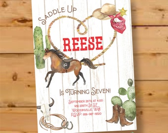 Western First Rodeo Invite, Cowboy Birthday Invitation (Digital or Printed)