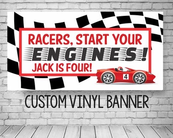 Racecar Birthday Banner, Race Car Party Decor, Hot Wheels Birthday Party, Car Party Decorations, Race Car Checkered Flag Banner, Boy Party