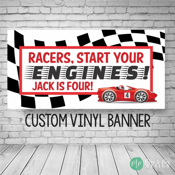 Racecar Birthday Banner, Race car Party Decor, Hot Wheels Birthday Party, Car Party Decorations, Race Car Starting Banner, Checkered Flag Il_570xn