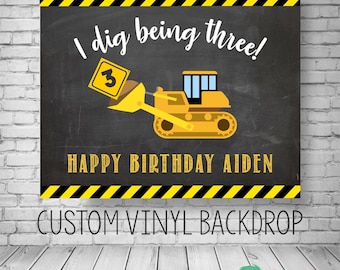Construction Birthday Banner, Custom Vinyl Backdrop, Digger Party Decor