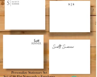 Personalized Stationery Notecards for Men, Custom Stationary Set