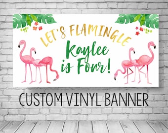 Flamingo Birthday Banner | Tropical Party Decorations | Personalized Name and Age