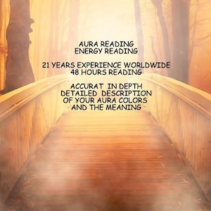 Könnte beinhalten: Eine Holzbrücke in einem nebligen Wald mit dem Text "AURA READING ENERGY READING 21 YEARS EXPERIENCE WORLDWIDE 48 HOURS READING ACCURAT IN DEPTH DETAILED DESCRIPTION OF YOUR AURA COLORS AND THE MEANING"