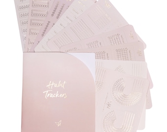 Habit Trackers - Rose Gold Planner Stickers - Goal Setting - Water Tracker - Daily - Functional - Icons - Words  - Folder Included - Minimal