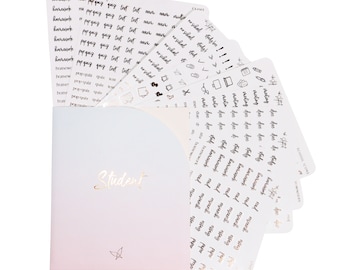 Student - Brown Clear Foil Student Planner Stickers - Icons - Words - Over 600 Stickers - Study - Test - Due - Midterms - Reminders