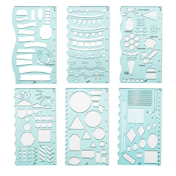 Journaling Stencils, Planner Stencils, Notebook, Bullet Journaling Supplies, Notebook, DIY Drawing, Hard Plastic, Accessories - Seaglass