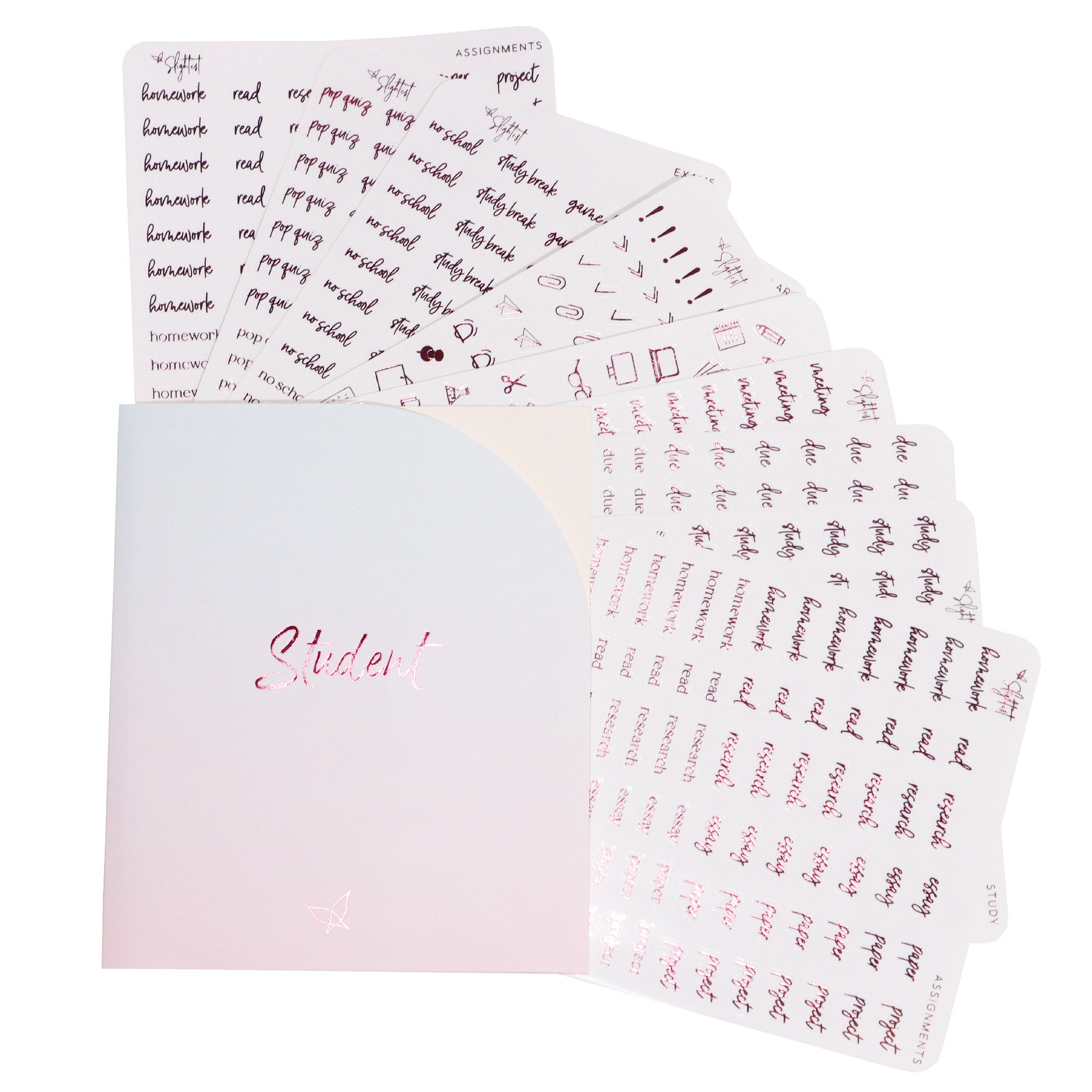 Student - Pink Clear Foil Student Planner Stickers - Icons - Words - Over 600 Stickers - Study - Test - Due - Midterms - Reminders