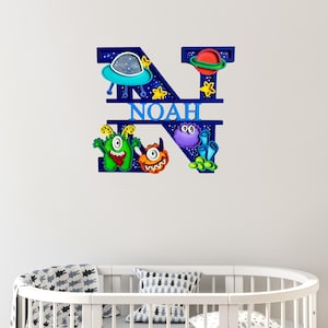 Letra espacial personalizada – Decoración infantil de extraterrestre – Arte mural personalizado para habitación infantil