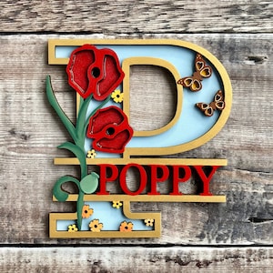 Letra personalizada de madera de amapola y signo de nombre - pintado a mano en cualquier color en una selección de 2 tamaños