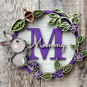 Woodland bunny - segno di ghirlanda di legno personalizzato dipinto a mano su misura qualsiasi colore a scelta