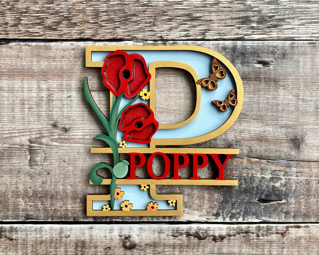 Poppy Lettering Design Poppy Wooden Personalised Letter & Name Sign - Hand Painted in Any ...