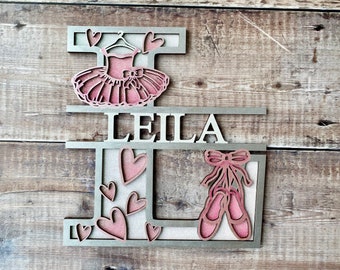 Ballet tutu & pointe shoes personalised wooden letter with name - 2 sizes hand painted in any colours