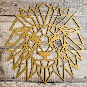 Geometric Lion LARGE - gold hand painted wooden wall art - one off ready to send - 40cm