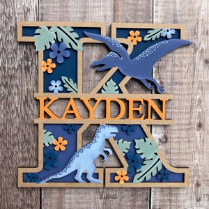 Dinosaur wooden personalised letter hand painted in any colours in a choice of 2 sizes image 3