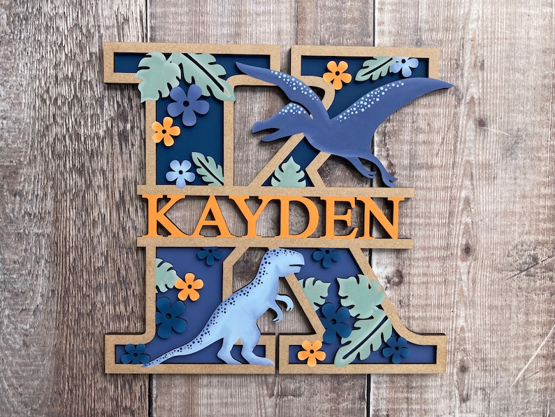 Dinosaur wooden personalised letter hand painted in any colours in a choice of 2 sizes image 3