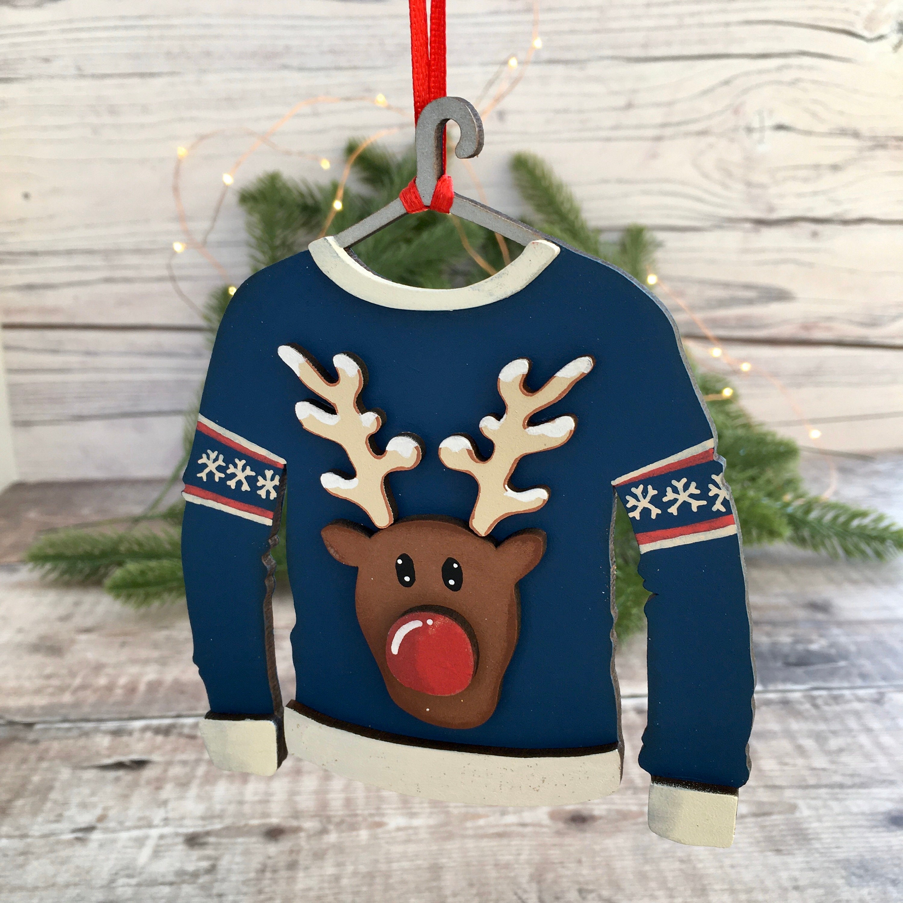 Personalised reindeer Christmas jumper ornament made to order | Etsy