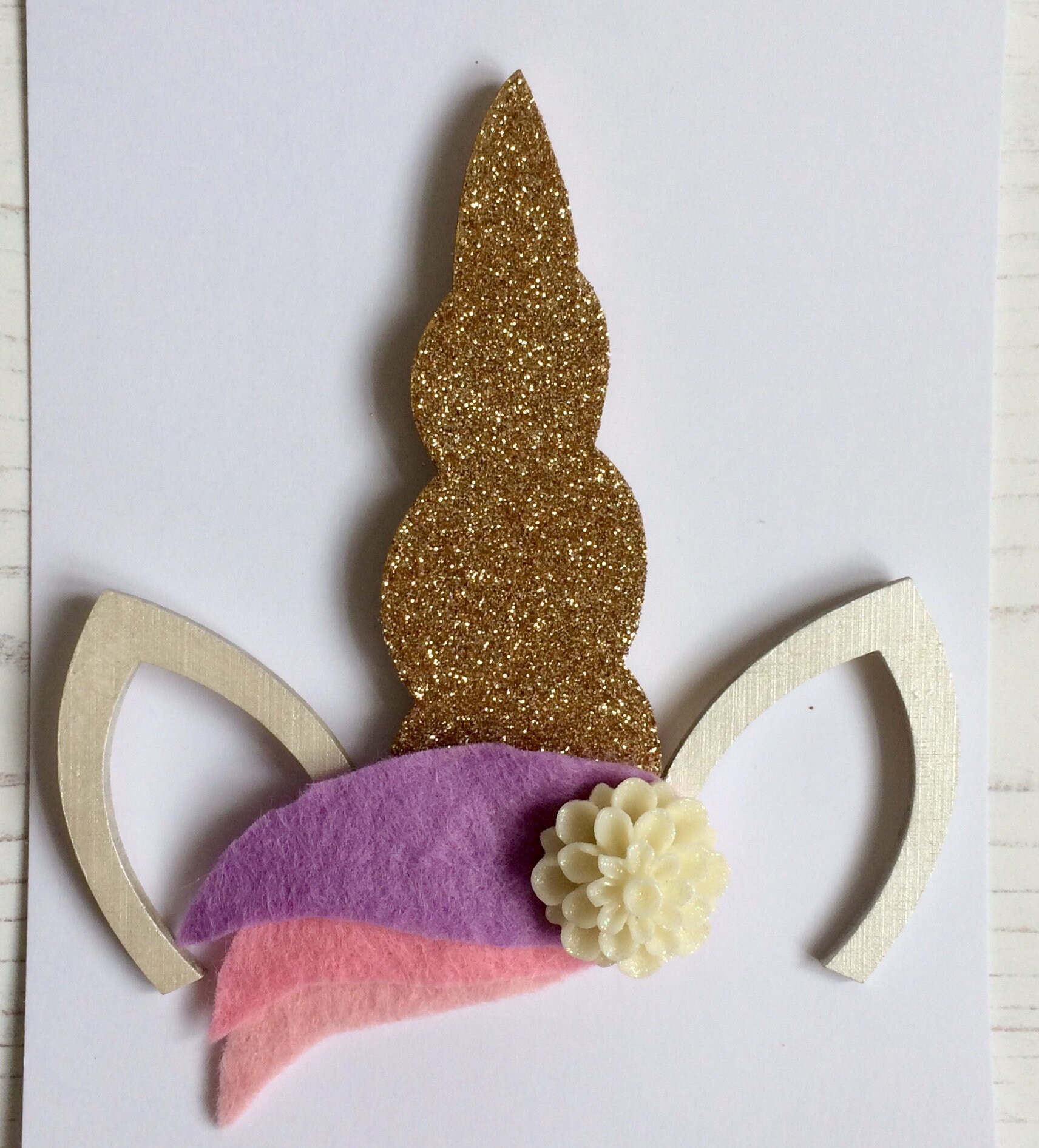 unicorn ears and gold glitter horn metallic white ears