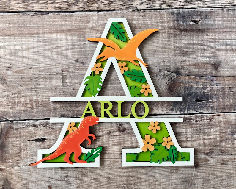 Dinosaur wooden personalised letter hand painted in any colours in a choice of 2 sizes image 9