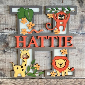 Letra da Selva Personalizada | Placa com Nome do Zoológico Safari | Decoração de Parede Infantil