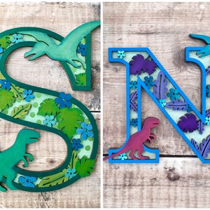 Dinosaur wooden personalised letter hand painted in any colours in a choice of 2 sizes image 8