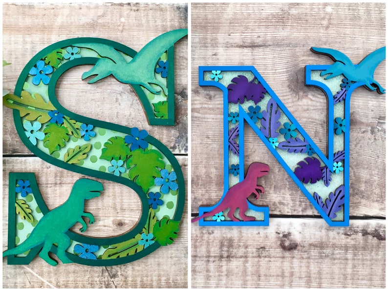 Dinosaur wooden personalised letter hand painted in any colours in a choice of 2 sizes image 8