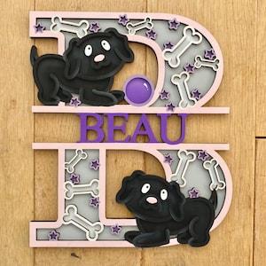 Letra de madeira personalizada com nome de cachorrinho – Arte de parede personalizada para berçário – Decoração de quarto de bebê pintada à mão
