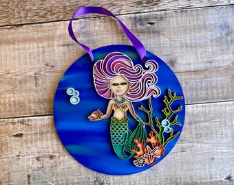 Mermaid glitter personalised wooden sign - add any name or word - hand painted