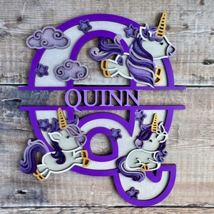 Letra de unicornio personalizada – Decoración de habitación infantil personalizada – Arte mural pintado a mano
