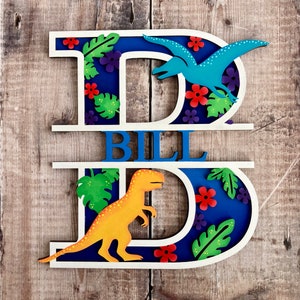 Dinosaur wooden personalised letter hand painted in any colours in a choice of 2 sizes image 6