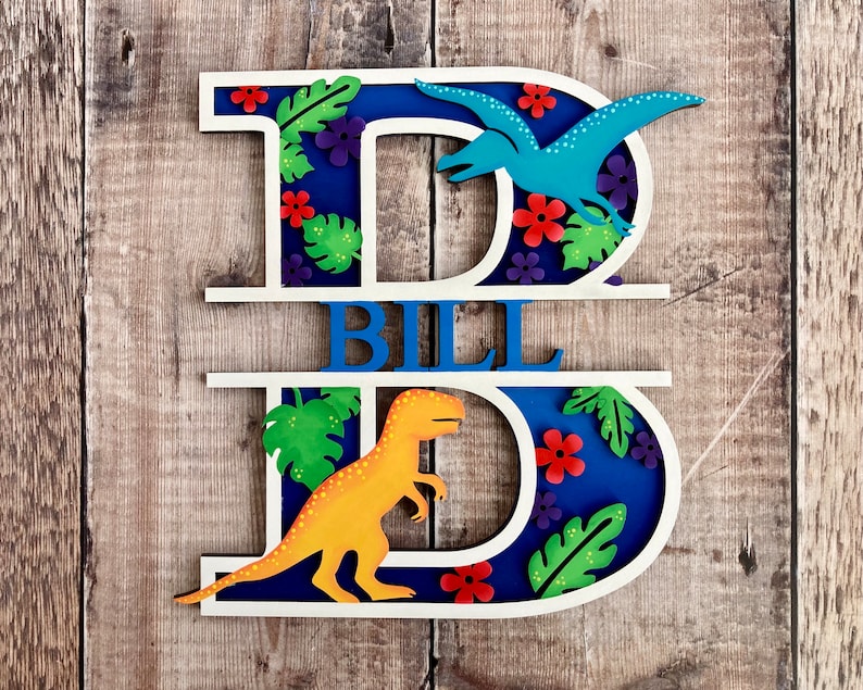 Dinosaur wooden personalised letter hand painted in any colours in a choice of 2 sizes image 6