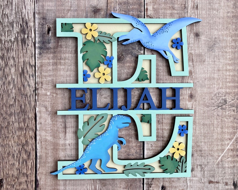 Dinosaur wooden personalised letter hand painted in any colours in a choice of 2 sizes image 4