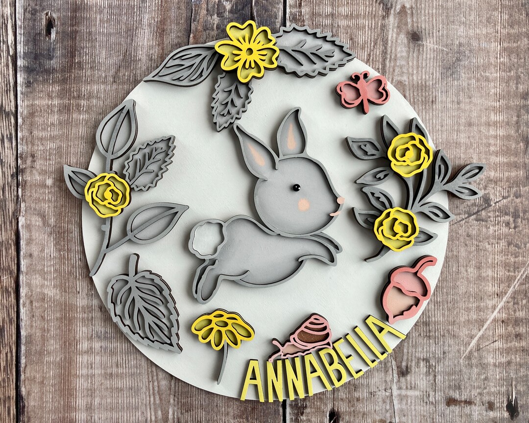 Bunny Rabbit Personalised Wooden Round Plaque - Hand Painted in Any ...