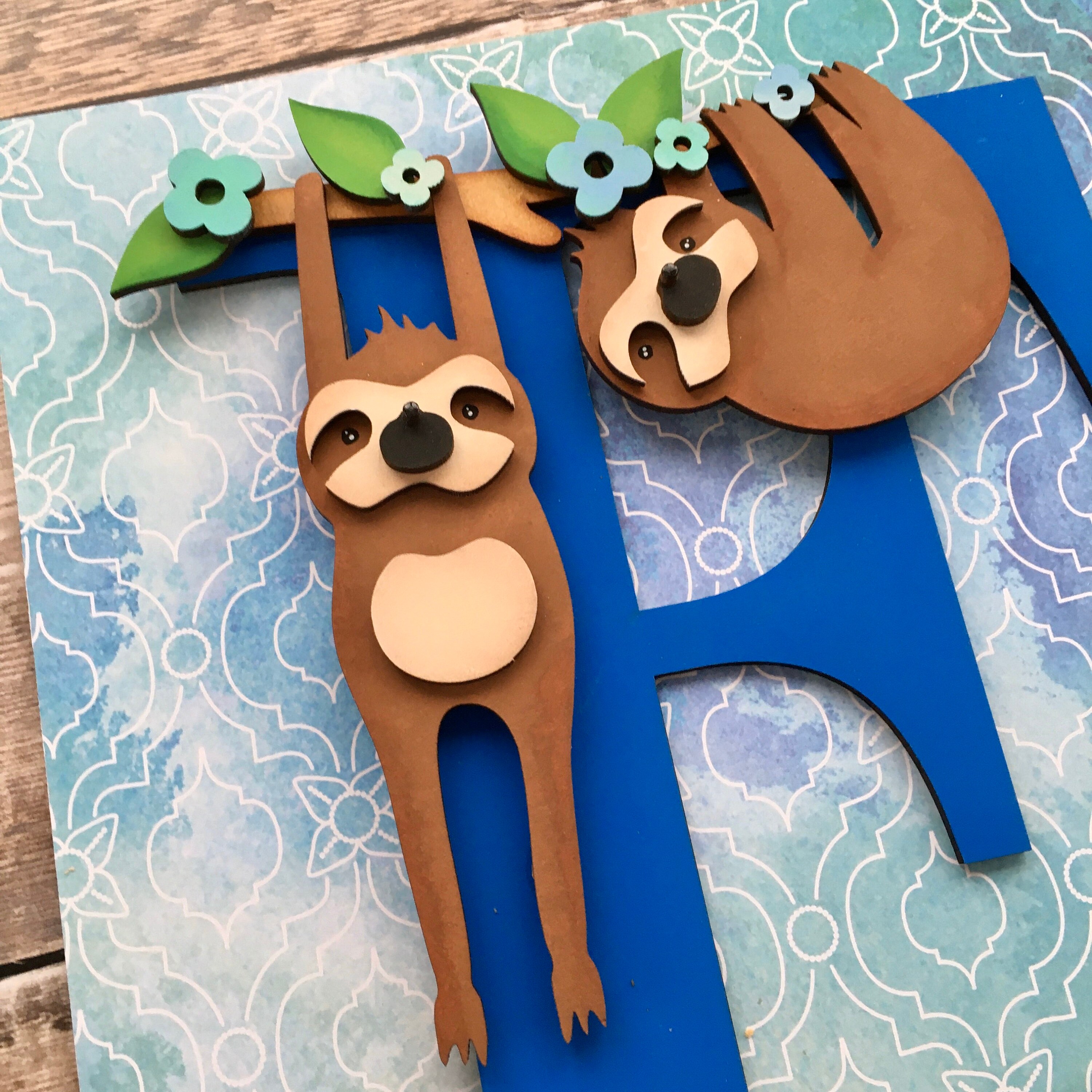 Personalised sloth letter art initial - custom hand made to order in