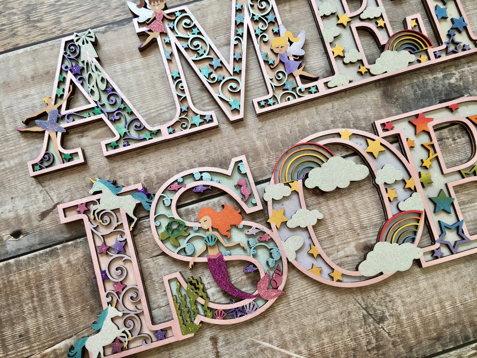 Custom personalised wooden names themed cut out layered Etsy