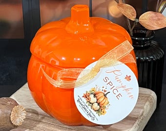 Pumpkin Spice Fall Soy Candle in Limited Edition Orange Glass Pumpkin Vessel, 14 oz