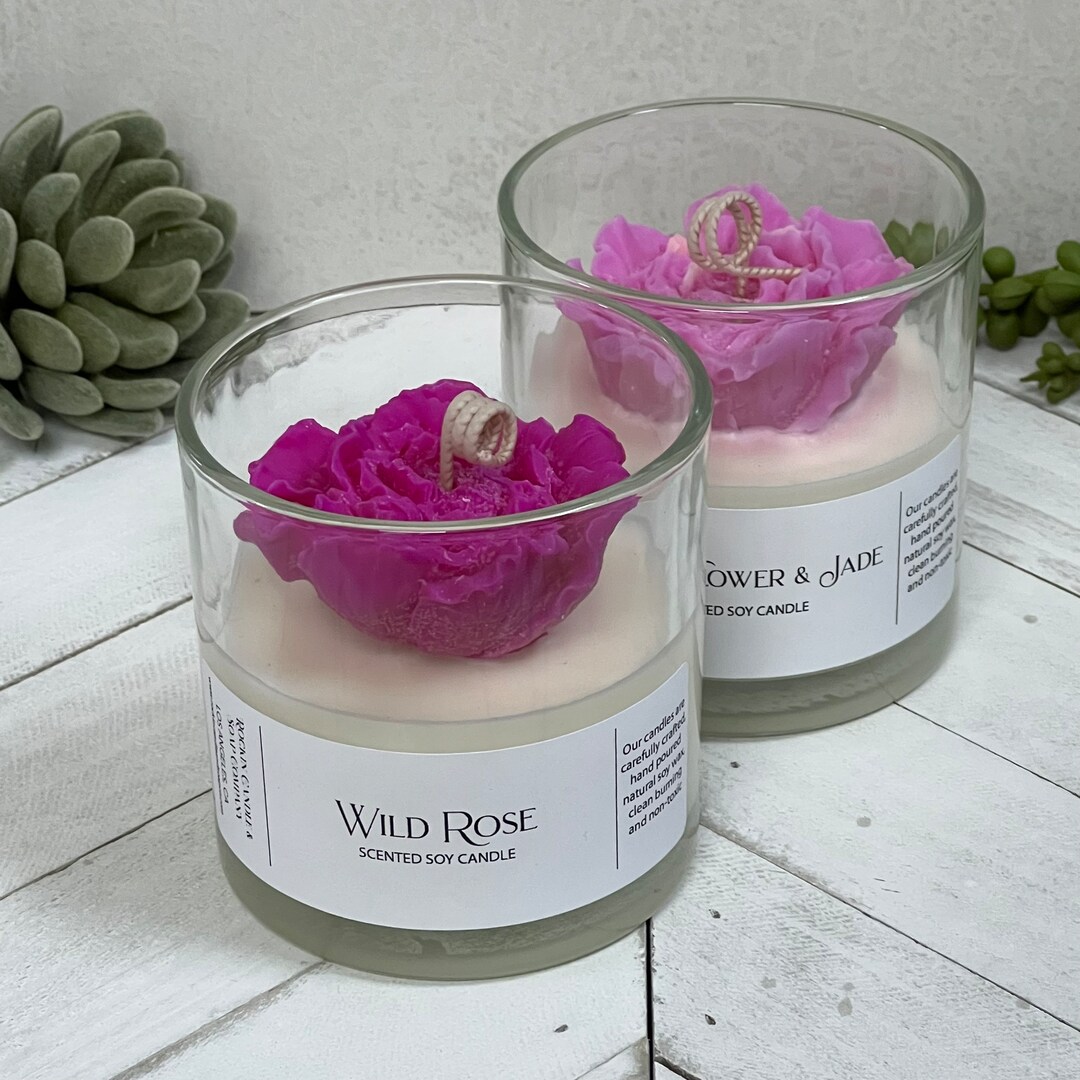 Rose Flower Terrarium Soy Candle, Peony Terrarium Candle, Flower Soy