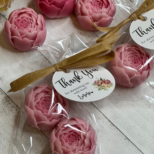 Peony Soap Favors, Bridal Shower Favors, Baby Shower favors, mini peony  soap wedding favors blush rose gold flower soap favors