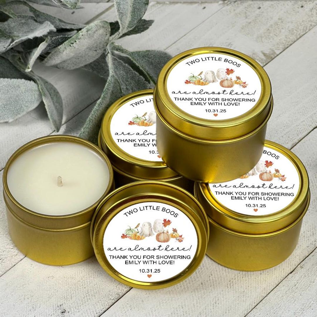 Personalized Soy Wax Candle Wedding Favors: Gold Tin, Halloween Baby ...