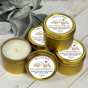 Candle Favors,A Little Boo is on the Way, Personalized Baby Shower Soy Candle Favors, BULK Candles, Gold Candle Tin Favors