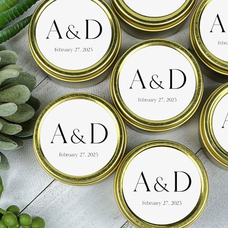 Personalized Soy Wax Candle Favors: Gold Tin, Wedding Candle Favors ...