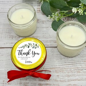 Bridal Shower Favors, Eucalyptus Favor Candles Personalized Wedding Favors, Greenery Candle Favors