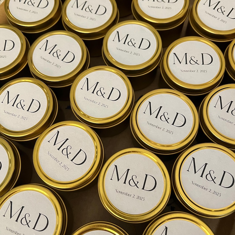 Personalized Soy Wax Candle Favors: Gold Tin, Wedding Candle Favors ...