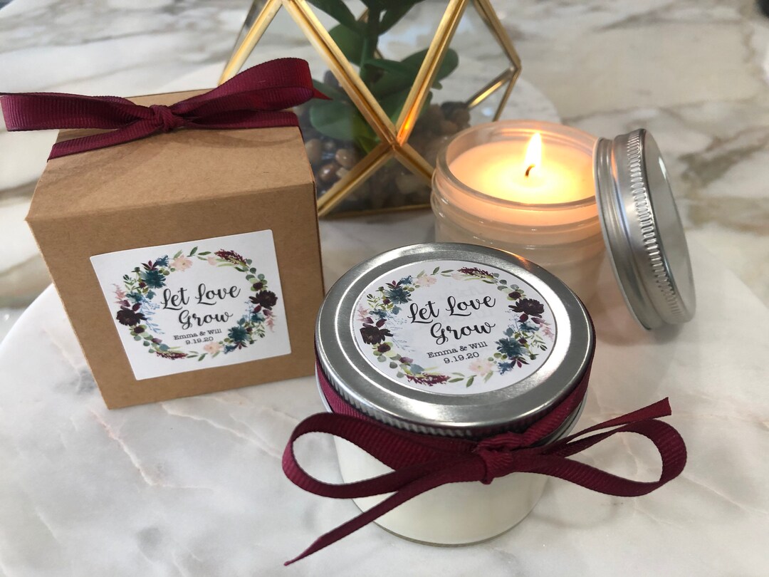Candle Wedding Favors, Let Love Grow Theme Personalized Candle Favors ...