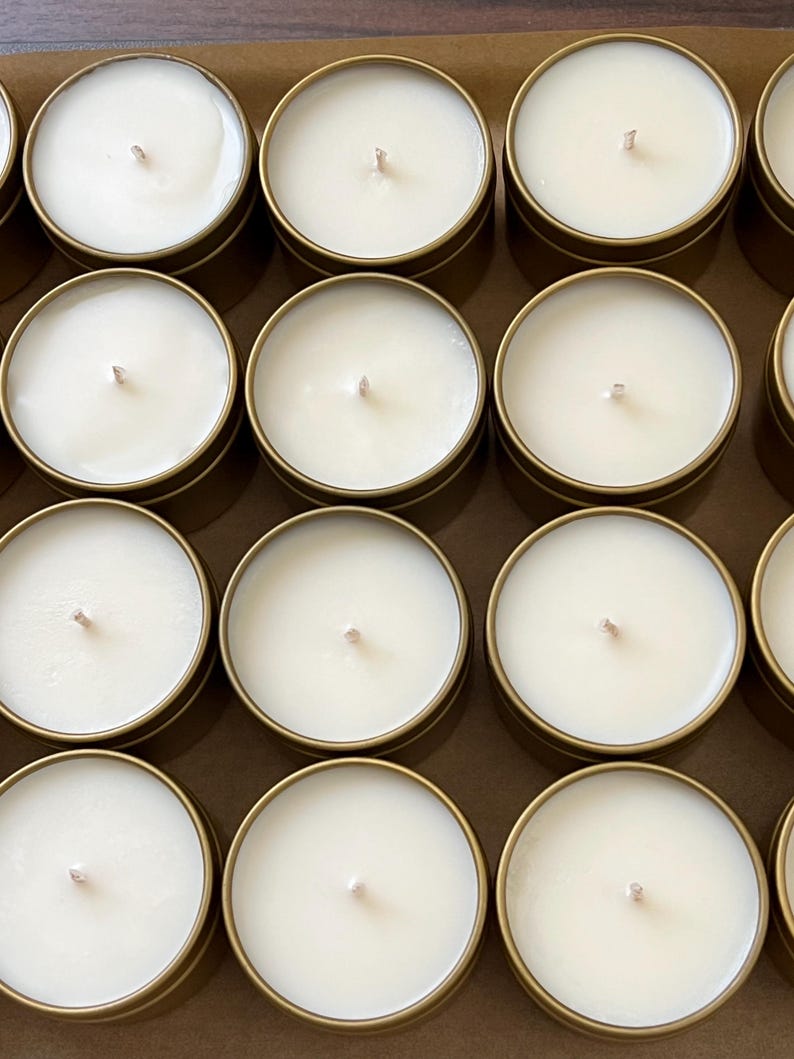 Personalized Soy Wax Candle Favors: Gold Tin, Wedding Candle Favors ...