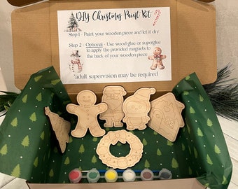 DIY Christmas Paint Kit for Kids | Set of Six Wooden Cutouts| Kids Holiday Craft Kit | Stocking Stuffer | Fun for Kids