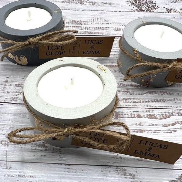 Candle Wedding Favors, Candle Favors for Bridal Shower Favors, Personalized Baby Shower Favors, Cement Candle Favors Rustic Wedding Favors