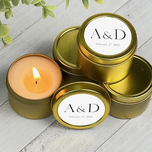 Personalized Soy Wax Candle Favors: Gold Tin, Wedding Candle Favors ...