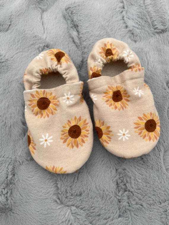 Retro Floral Sunflowers Soft Soled Baby Booties