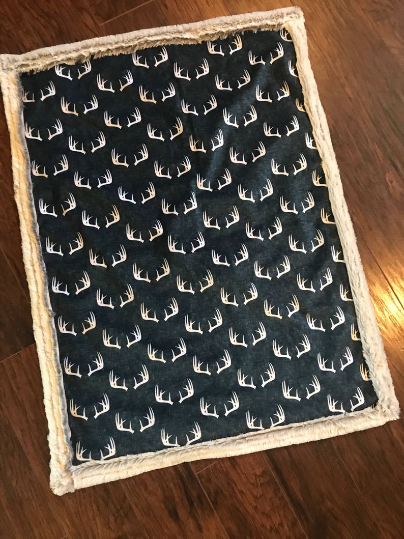 Navy Deer Antlers Baby Blanket image 3